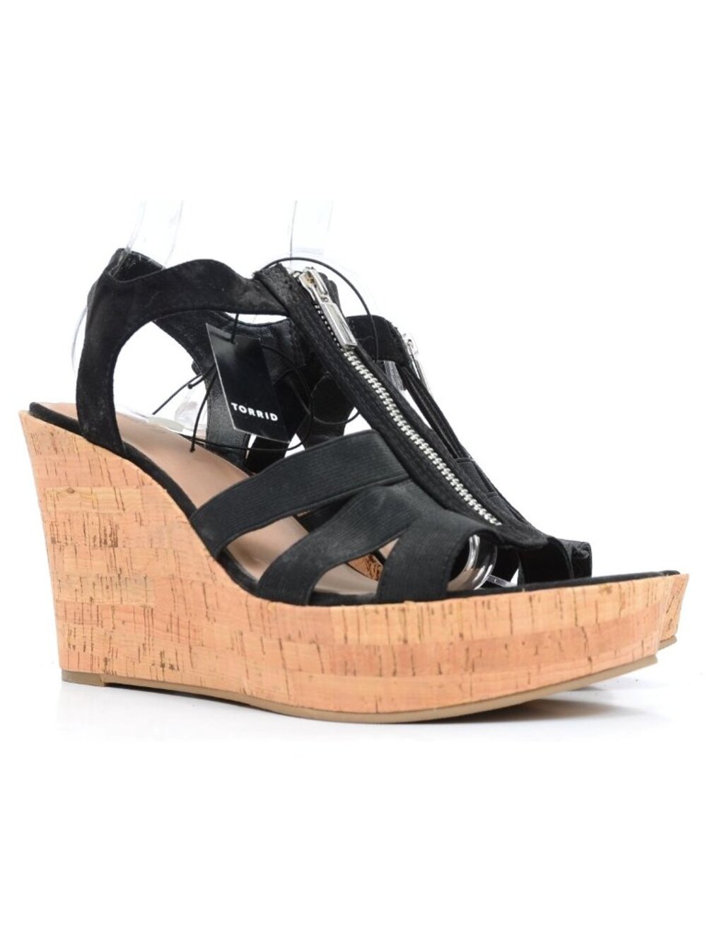 NWT Torrid 10.5 WIDE Faux Suede Fabric Stretch Front Zip Wedge Sandal Vacay